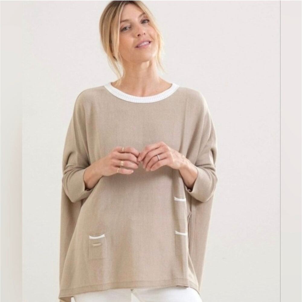 MerSea Catalina Pocket Travel Sweater Sand Quiet Luxury Oversized Vacation OS